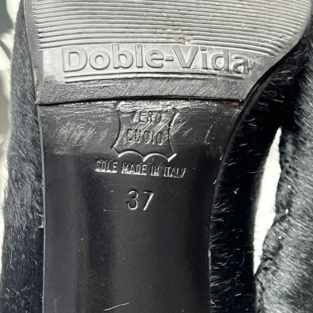 💖Italian Black Genuine Fur Leather Heels by Work In Progress Size 7 - Picture 9 of 10